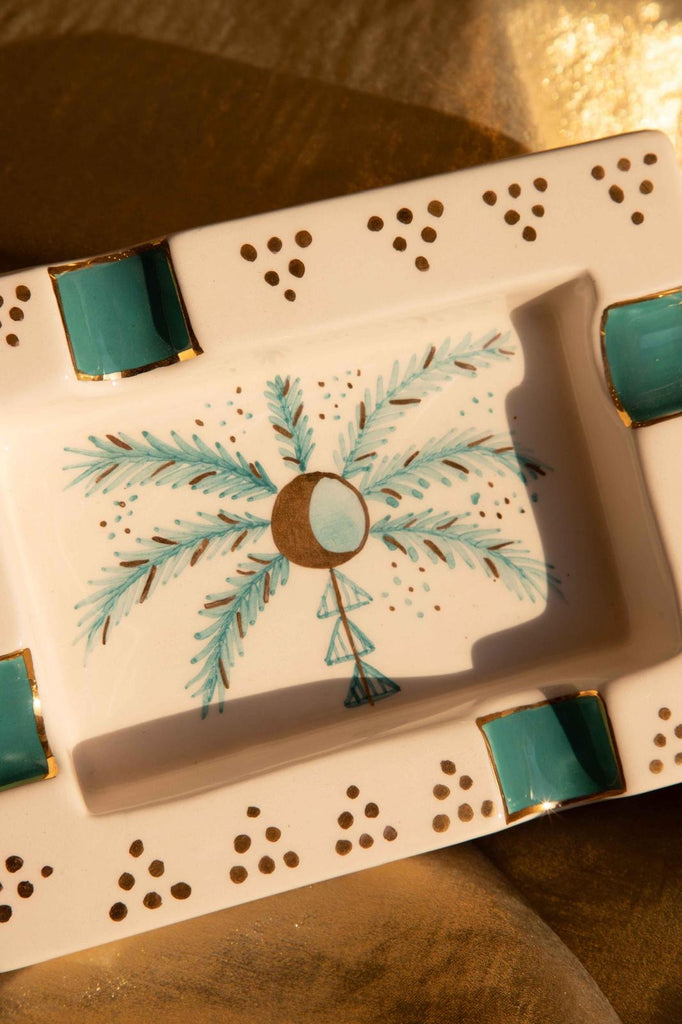 Crescent Turquoise Palm Tree Cigar Ashtray