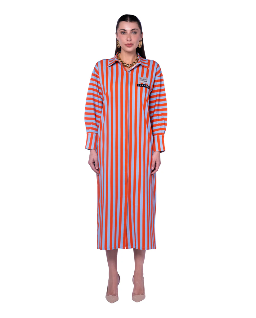 Orange Striped Alshafaq Dress