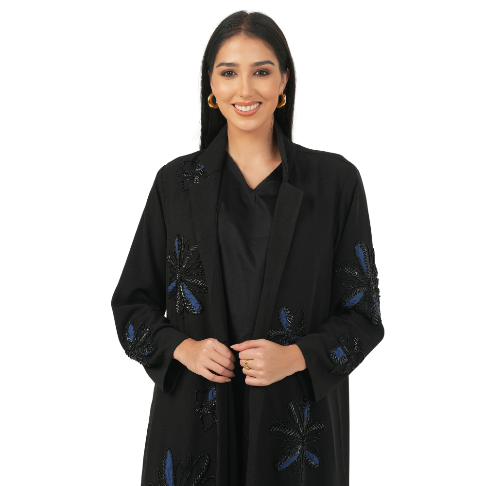 Black Embroidered Soft Wool Abaya