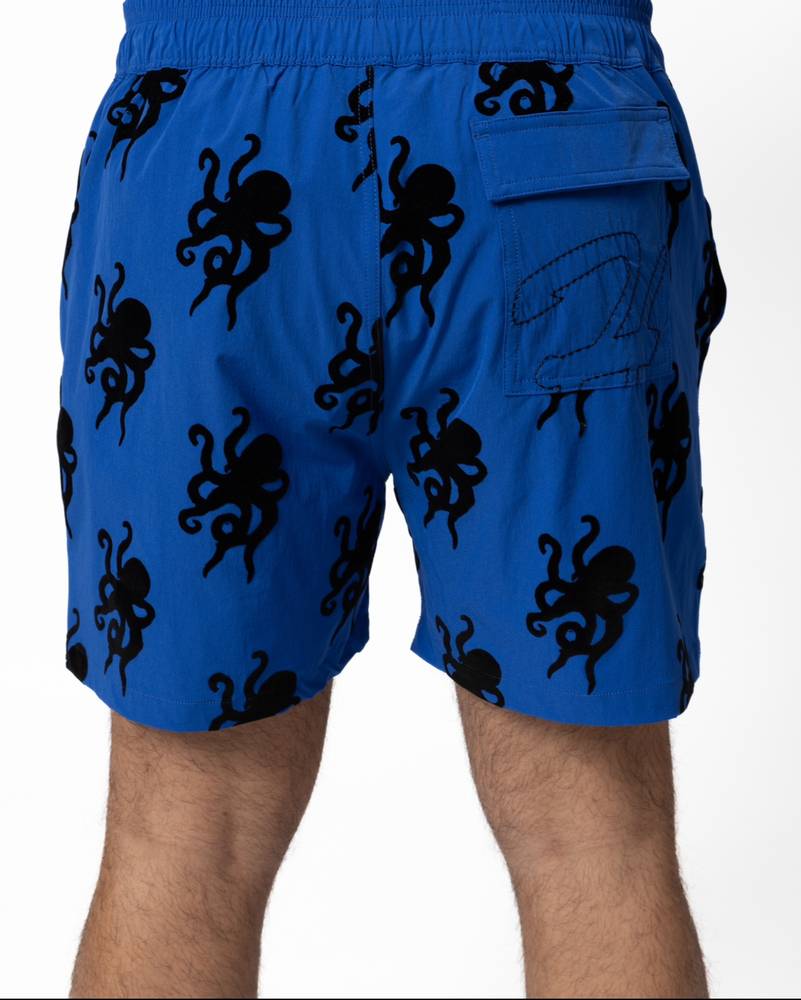 Blue Octopus Velvet Swim Shorts