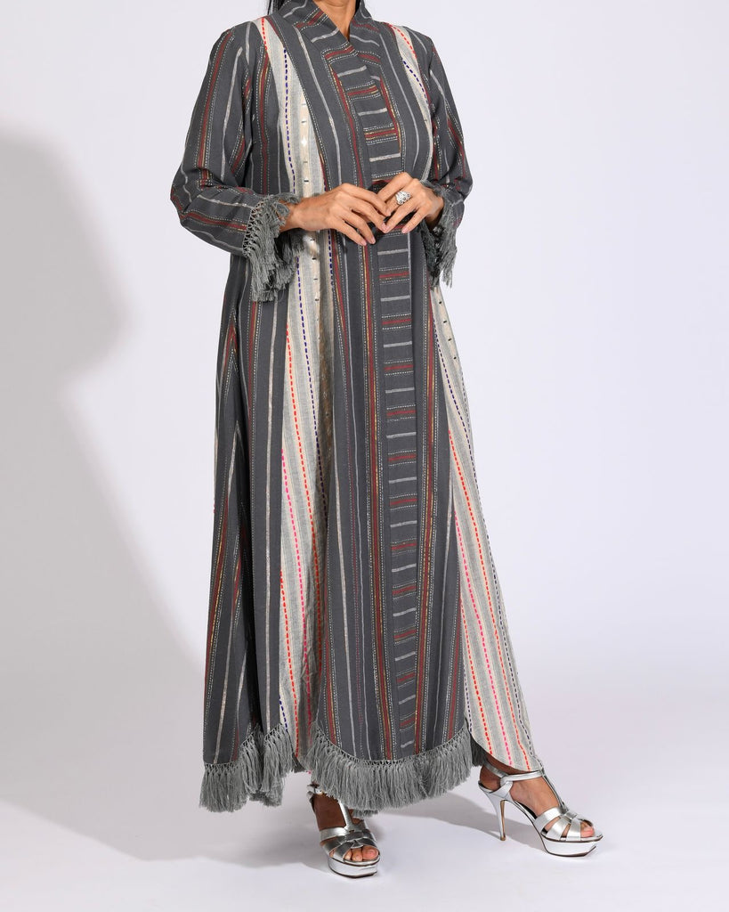 Embroidered Grey Cotton Abaya