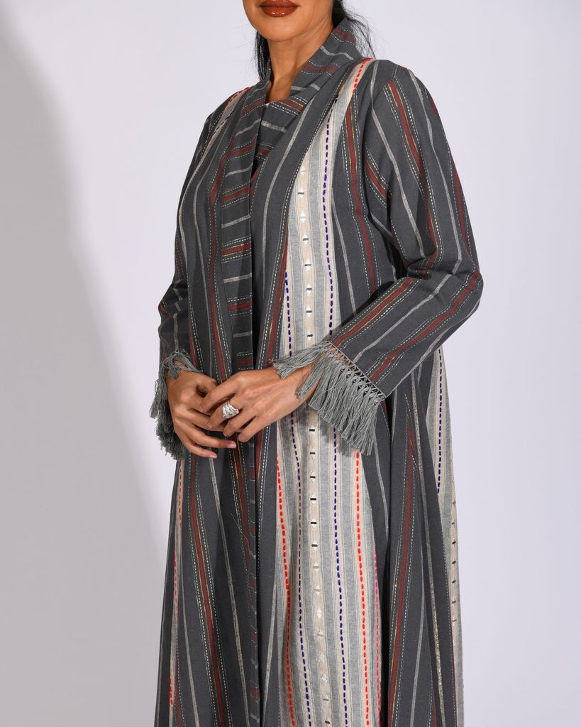 Embroidered Grey Cotton Abaya