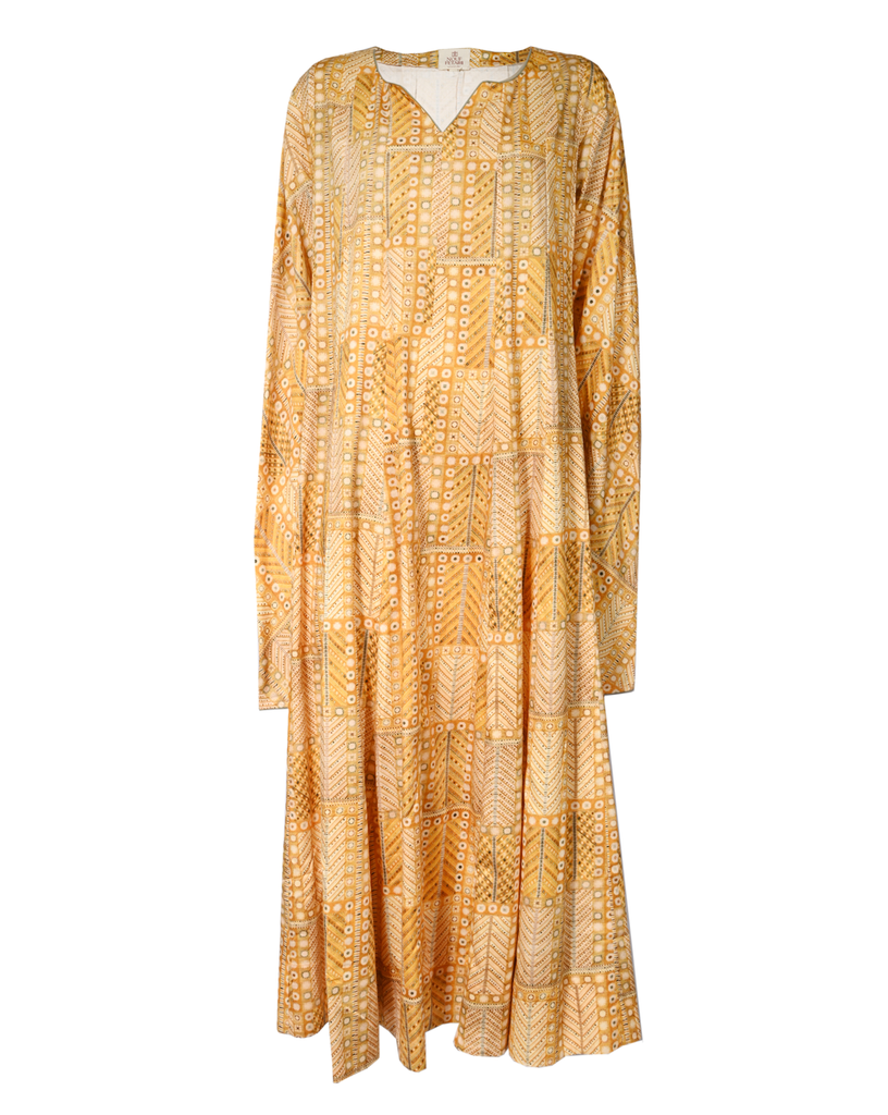 Pleated Maxi Yellow Kaftan