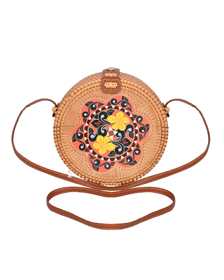 Rattan Round Mosaic Cross-Body Bag