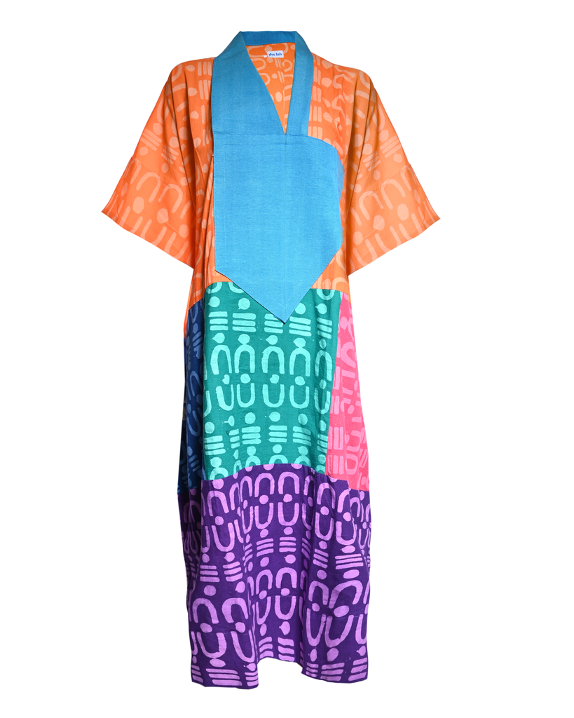 Eid Tribal Multicolor Midi Agbada with Blue Asooke Collar