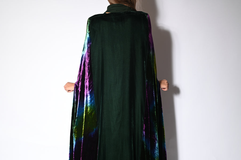 Green Velvet Silk Cape Abaya