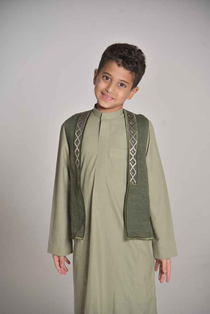 Olive Green Thobe & Vest Set