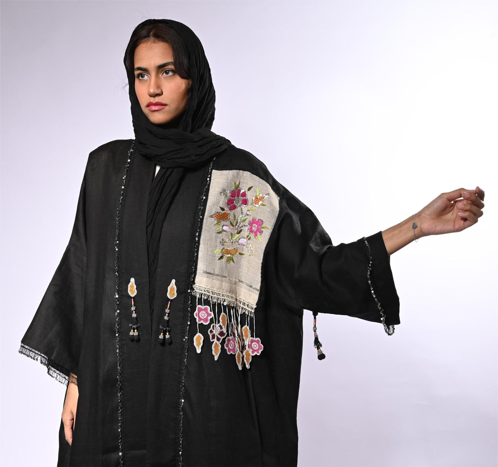 Black Antique Patch Kaftan Abaya