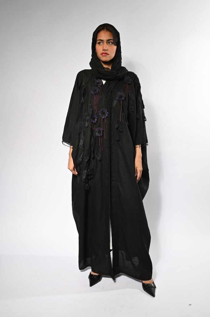 Black Crochet Bisht Abaya