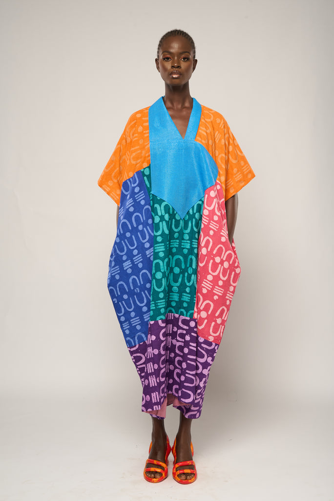 Eid Tribal Multicolor Midi Agbada with Blue Asooke Collar