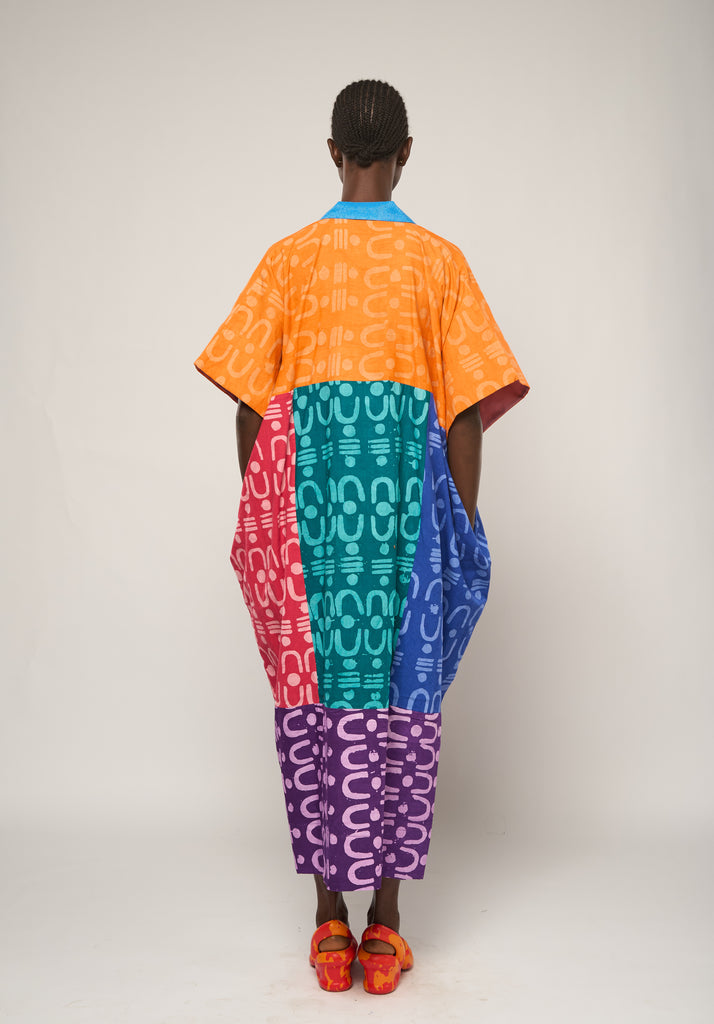 Eid Tribal Multicolor Midi Agbada with Blue Asooke Collar