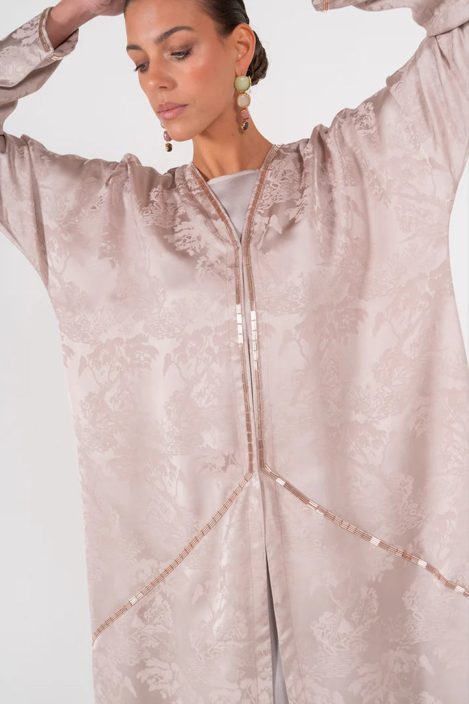 Yuan Blush Pink Silk Jacquard Abaya