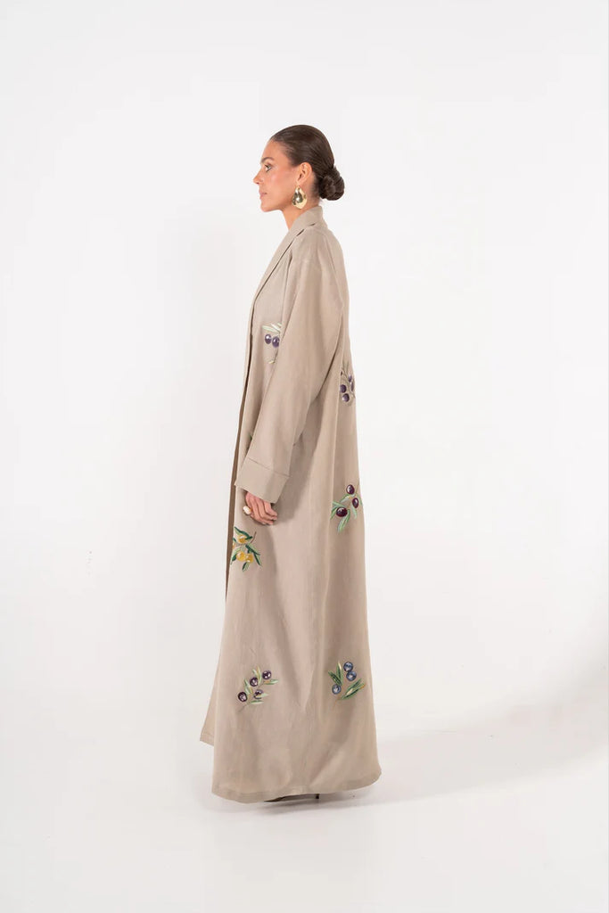 Olives Sand Abaya in Italian Linen