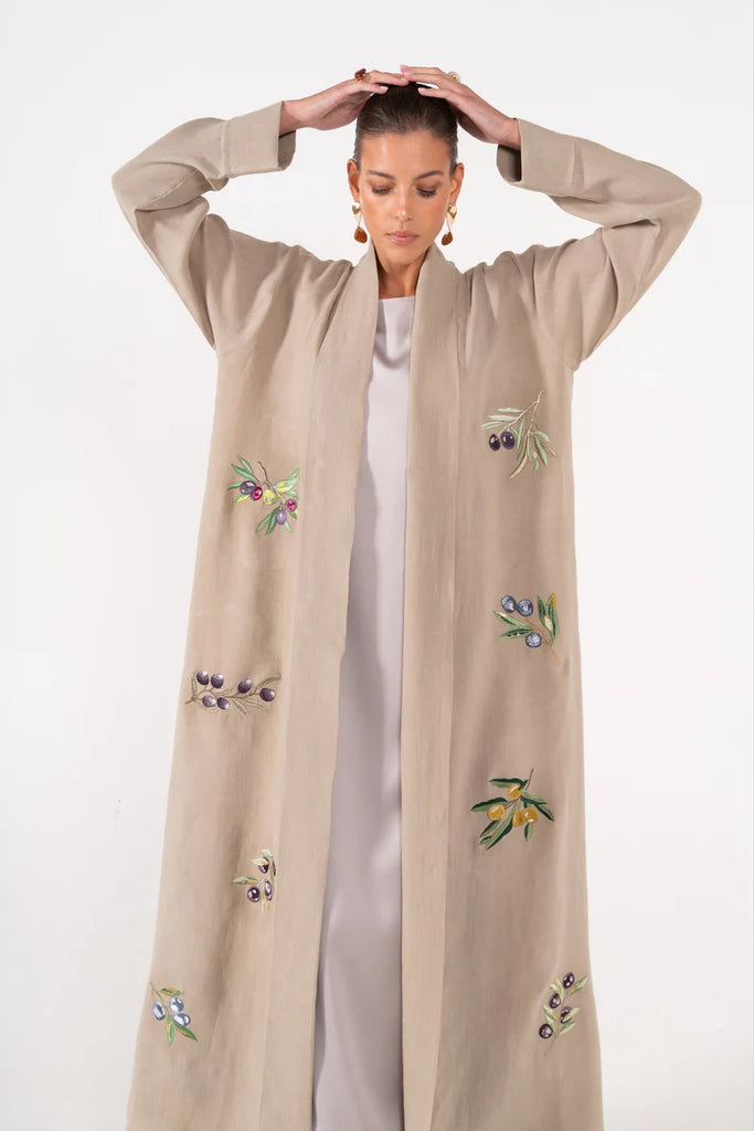 Olives Sand Abaya in Italian Linen