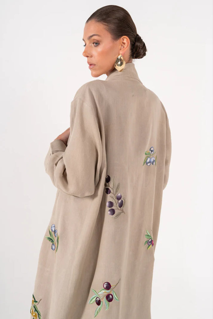 Olives Sand Abaya in Italian Linen