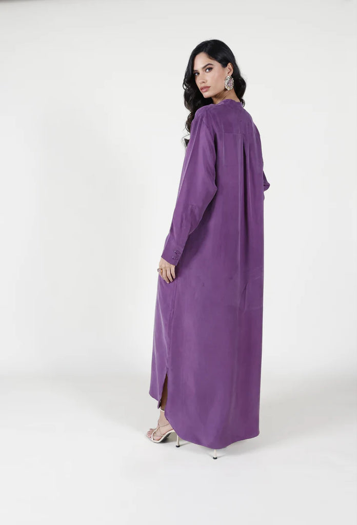 Aubergine Mao Washed Silk Kaftan