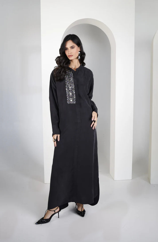 Black Mao Washed Silk Kaftan