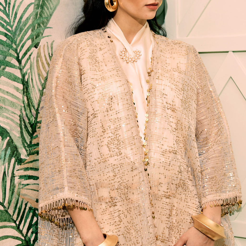 Mesh Gold Sequins Abaya