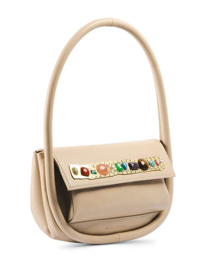 Light Beige Gaga Gemstone Embellished Bag