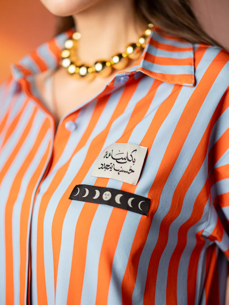 Orange Striped Alshafaq Dress