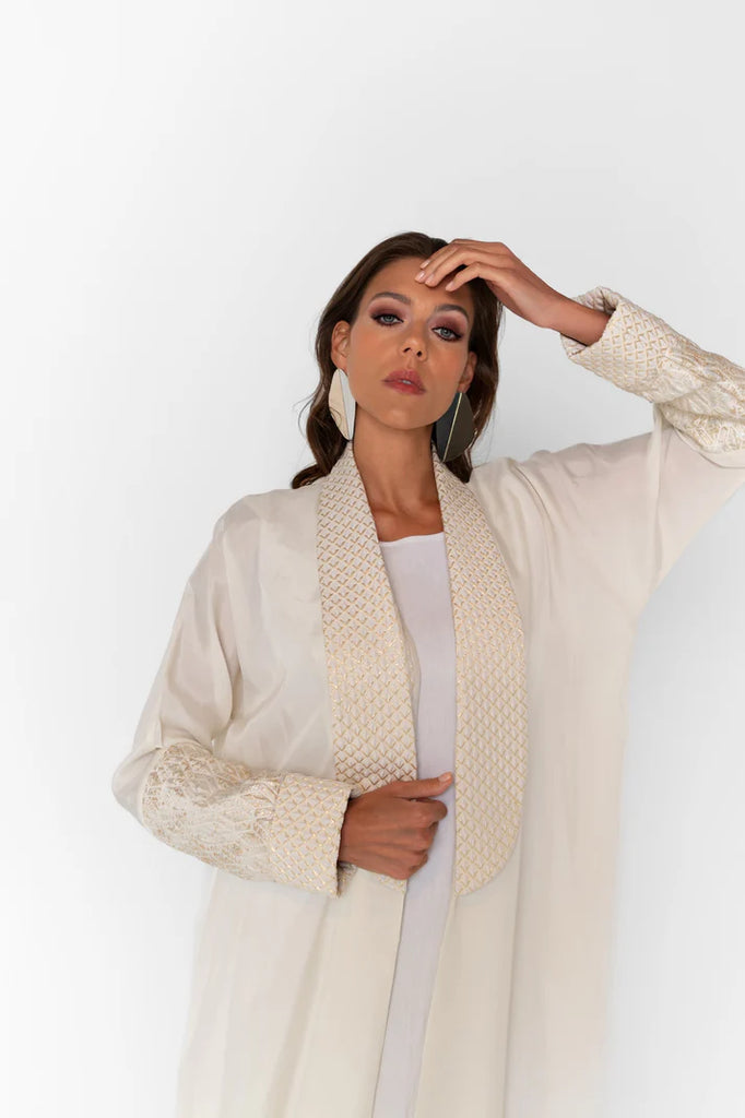 Chateau Off-White Washed Silk Abaya