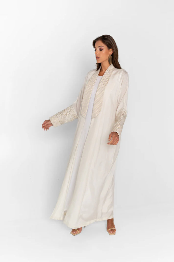 Chateau Off-White Washed Silk Abaya