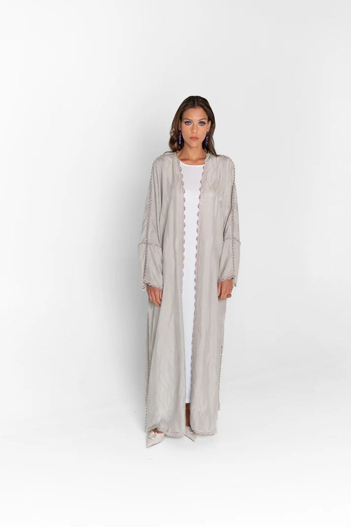 Seine Ivory Abaya in Jacquard Washed Silk