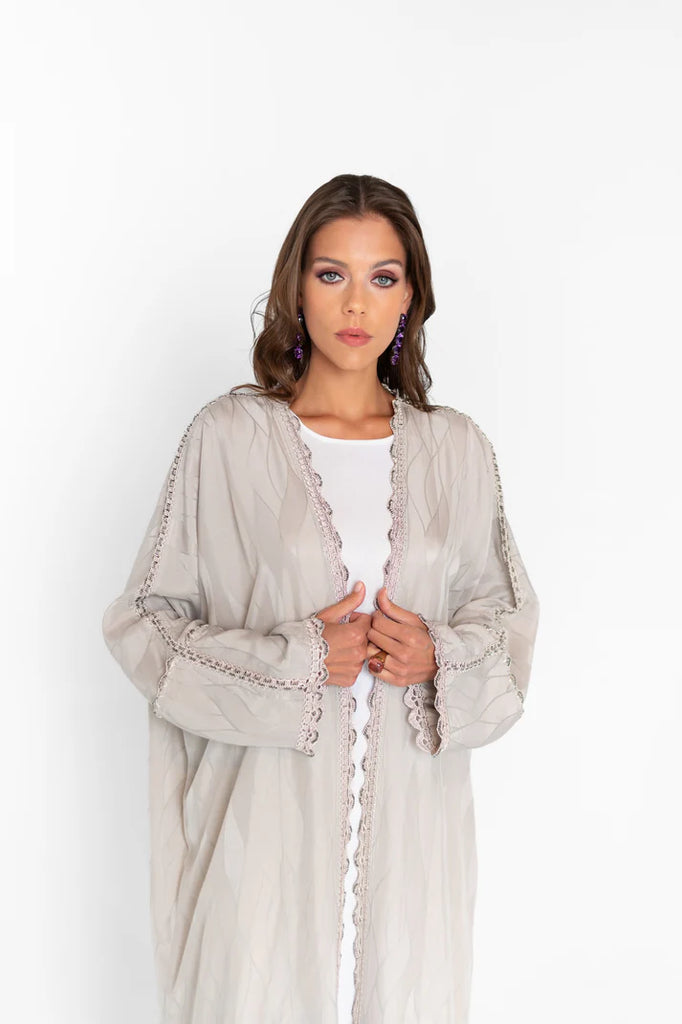 Seine Ivory Abaya in Jacquard Washed Silk