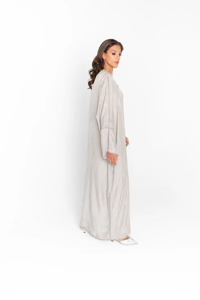 Seine Ivory Abaya in Jacquard Washed Silk