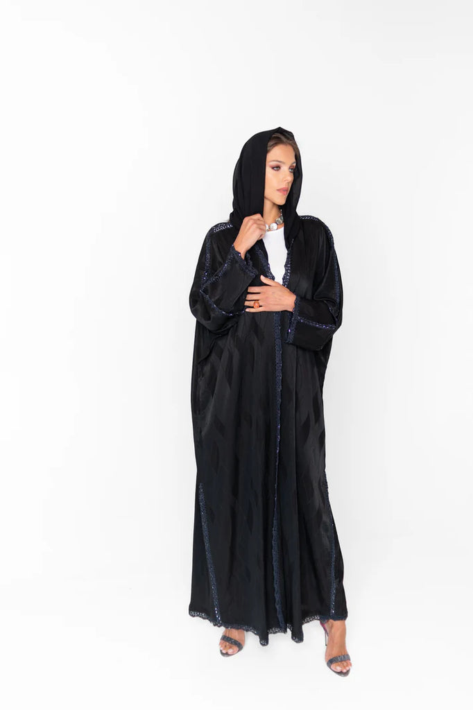 Seine Black Abaya in Jacquard Washed Silk