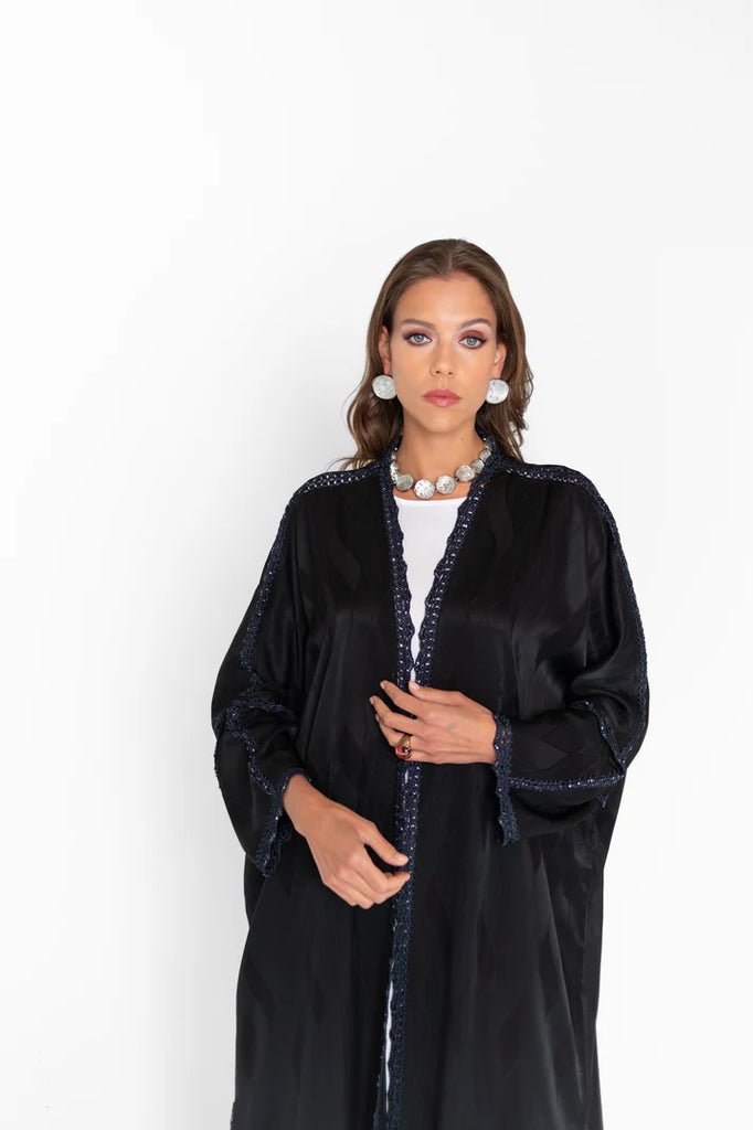 Seine Black Abaya in Jacquard Washed Silk