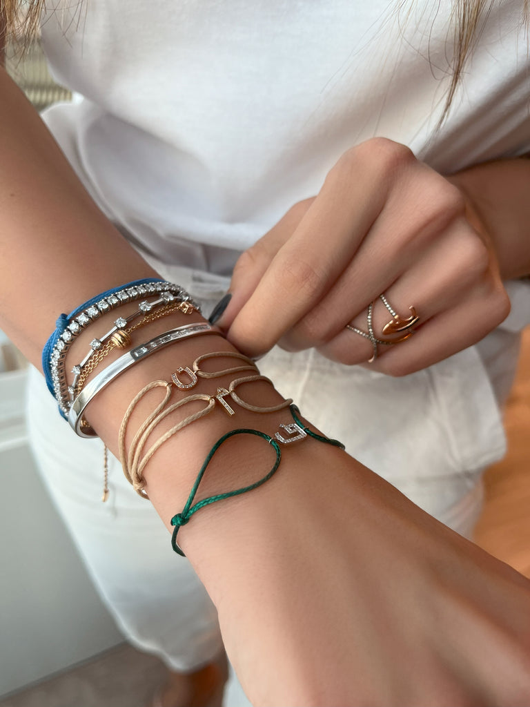 Initial Thread Bracelet - Letter TA with Blue Enamel