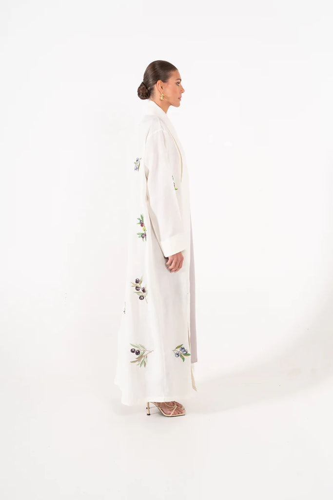 Olives White Abaya in Italian Linen