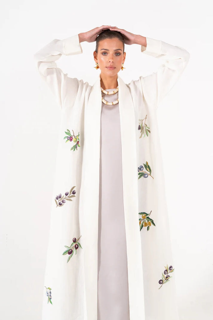 Olives White Abaya in Italian Linen