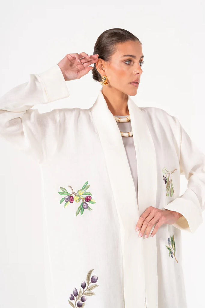 Olives White Abaya in Italian Linen