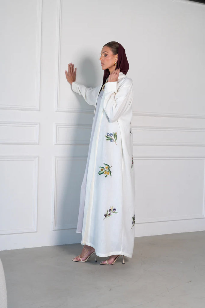 Olives White Abaya in Italian Linen