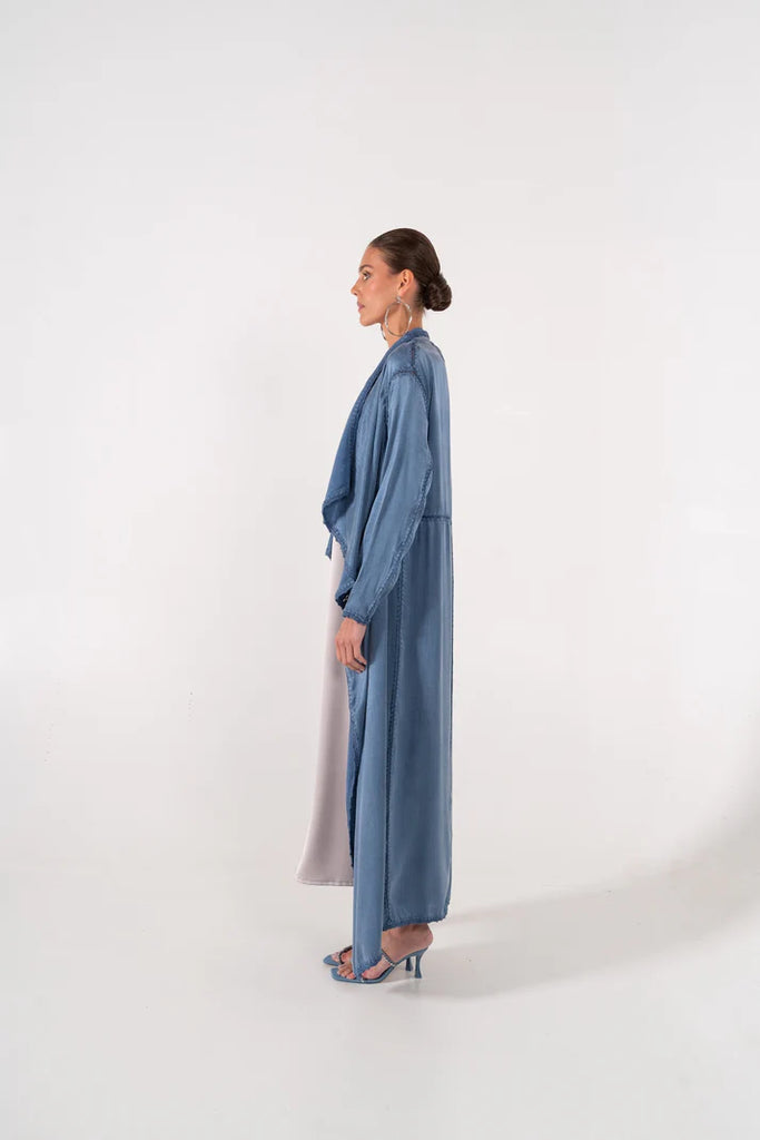 Basma Light Blue Silk Abaya