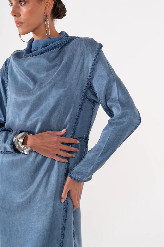 Basma Light Blue Silk Abaya