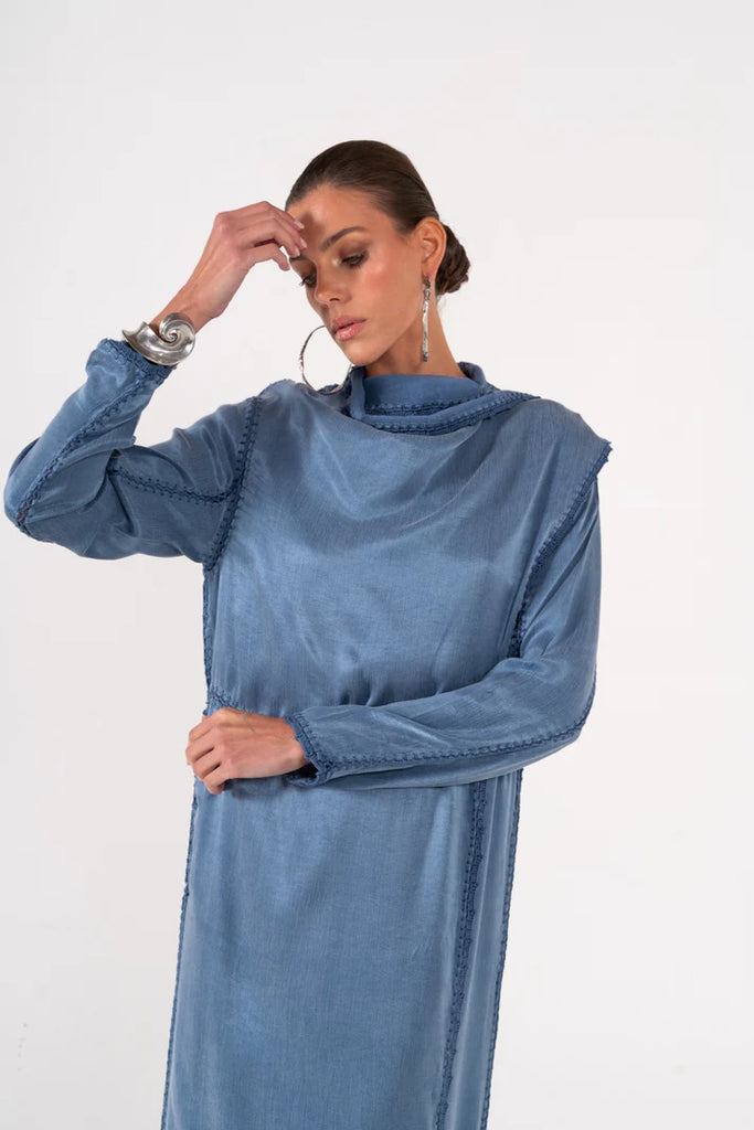 Basma Light Blue Silk Abaya