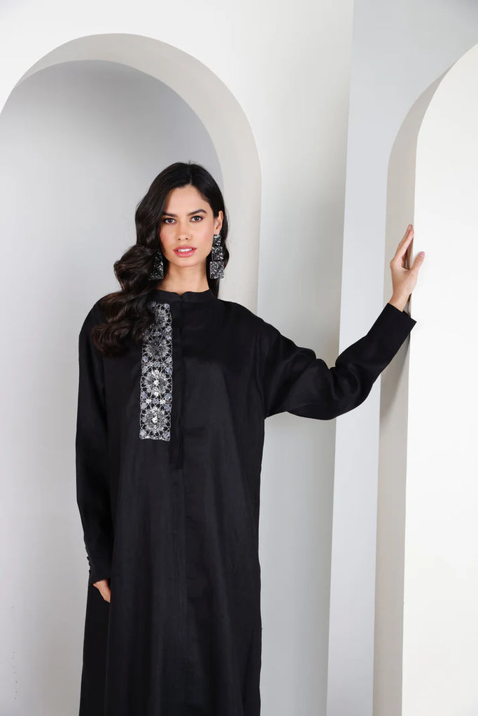 Black Mao Linen Kaftan