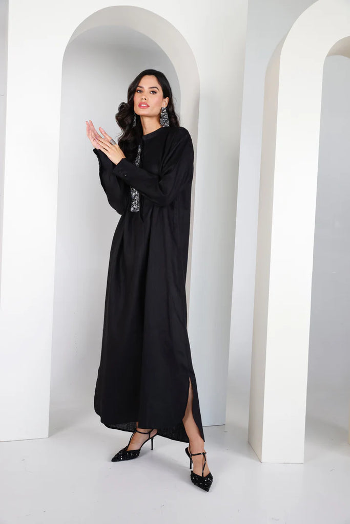 Black Mao Linen Kaftan