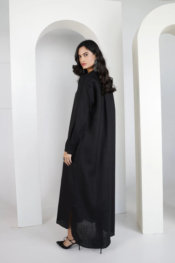 Black Mao Linen Kaftan