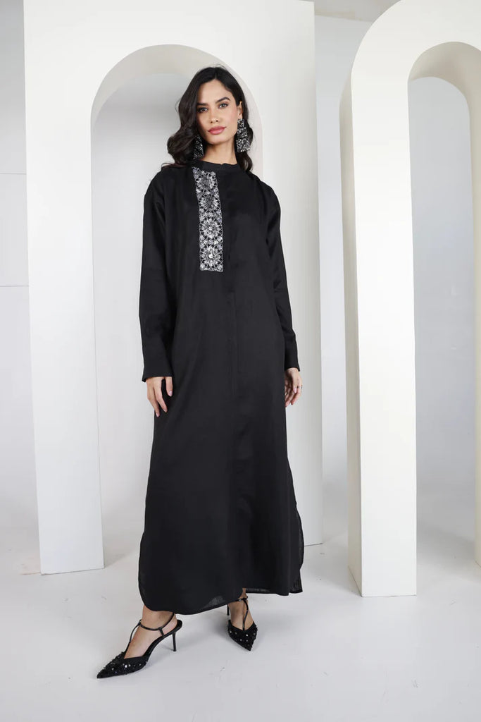 Black Mao Linen Kaftan