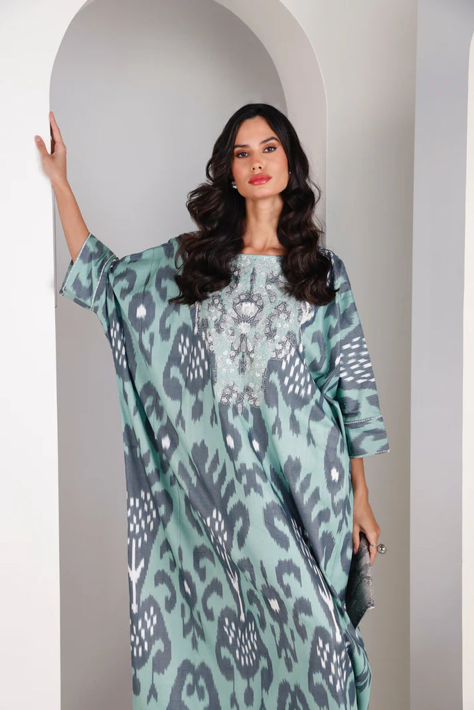 Teal Madawi Ikat Kaftan