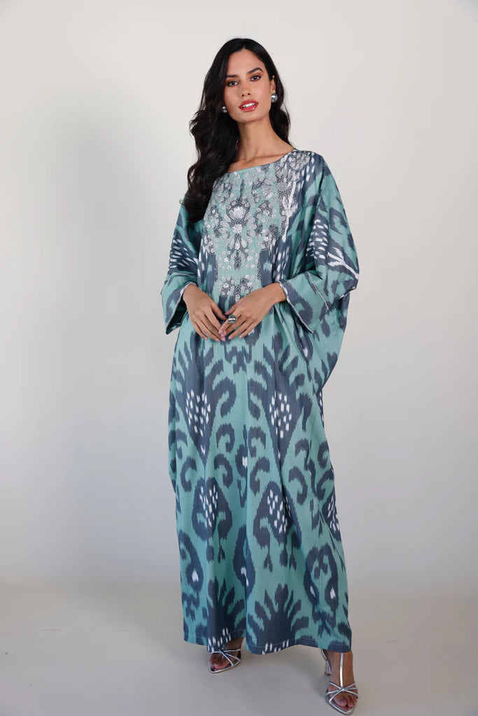 Teal Madawi Ikat Kaftan