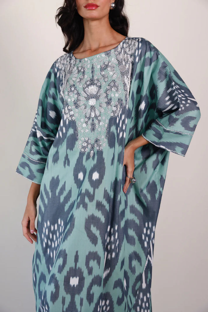 Teal Madawi Ikat Kaftan