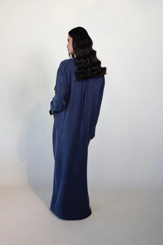 Navy Mao Washed Silk Kaftan