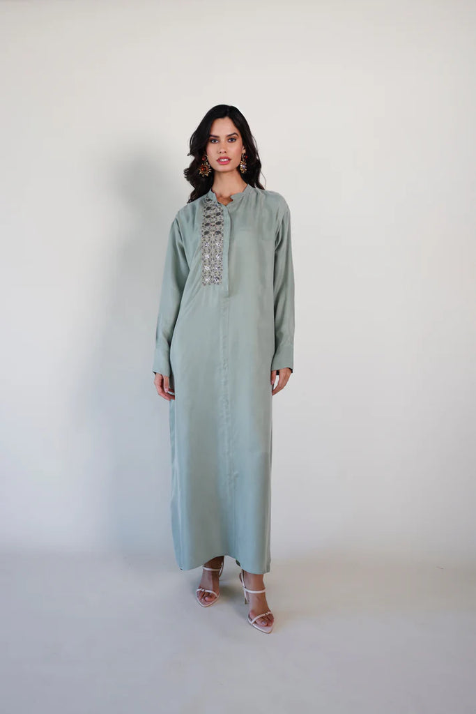 Sage Mao Washed Silk Kaftan