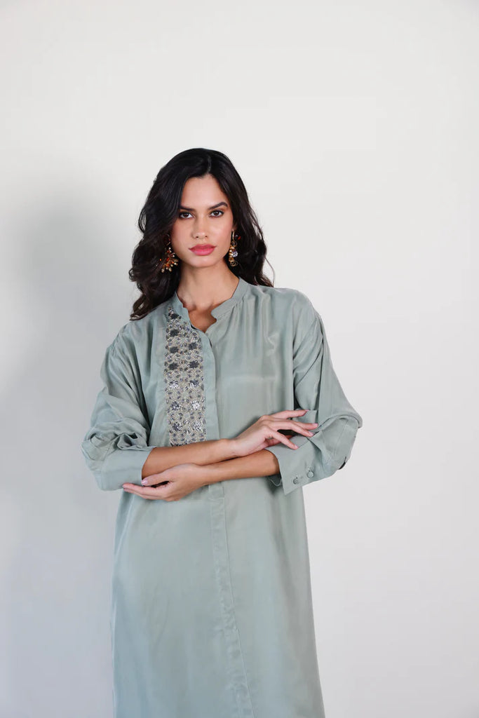 Sage Mao Washed Silk Kaftan