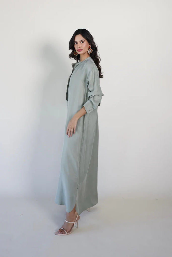 Sage Mao Washed Silk Kaftan